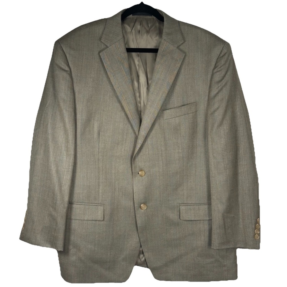 Ralph Lauren LRL Wool Silk 2 Button Blazer Taupe Brown‎ Herringbone Mens 48R